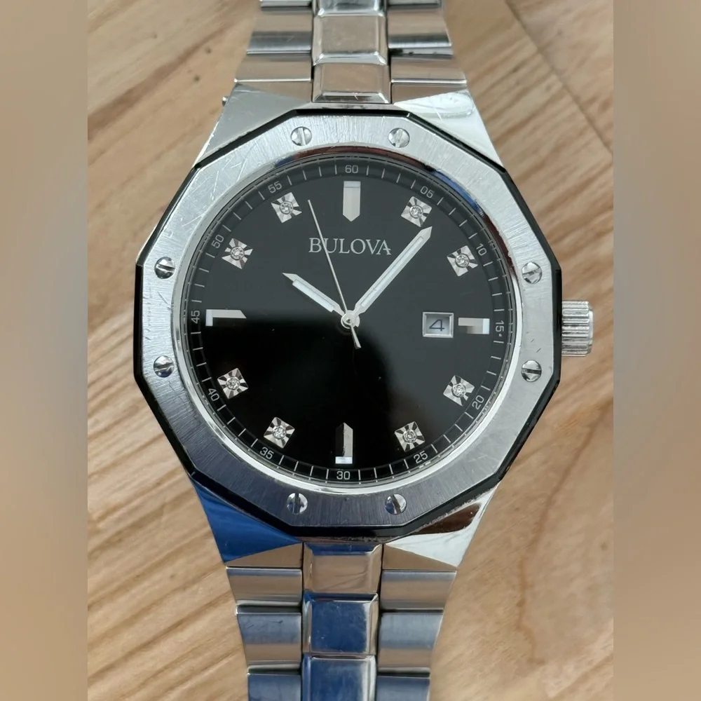 Bulova Classic Diamond Markers Men’s Watch Black Dial Stainless Bracelet Date